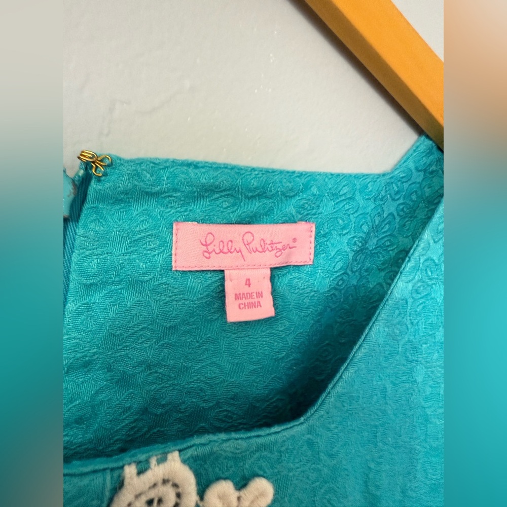 Lilly Pulitzer Adelson Jacquard Shift dress in turquoise pre-owned size 4 - Picture 2 of 7